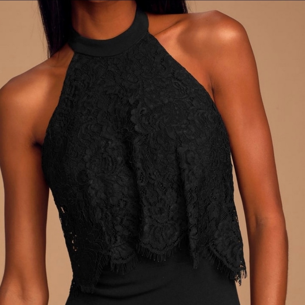 Lulus black lace halter midi dress